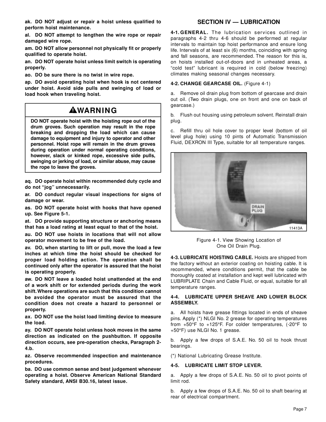 Yale Series Y80 manual Section IV Lubrication, Lubricate Upper Sheave and Lower Block Assembly, Lubricate Limit Stop Lever 