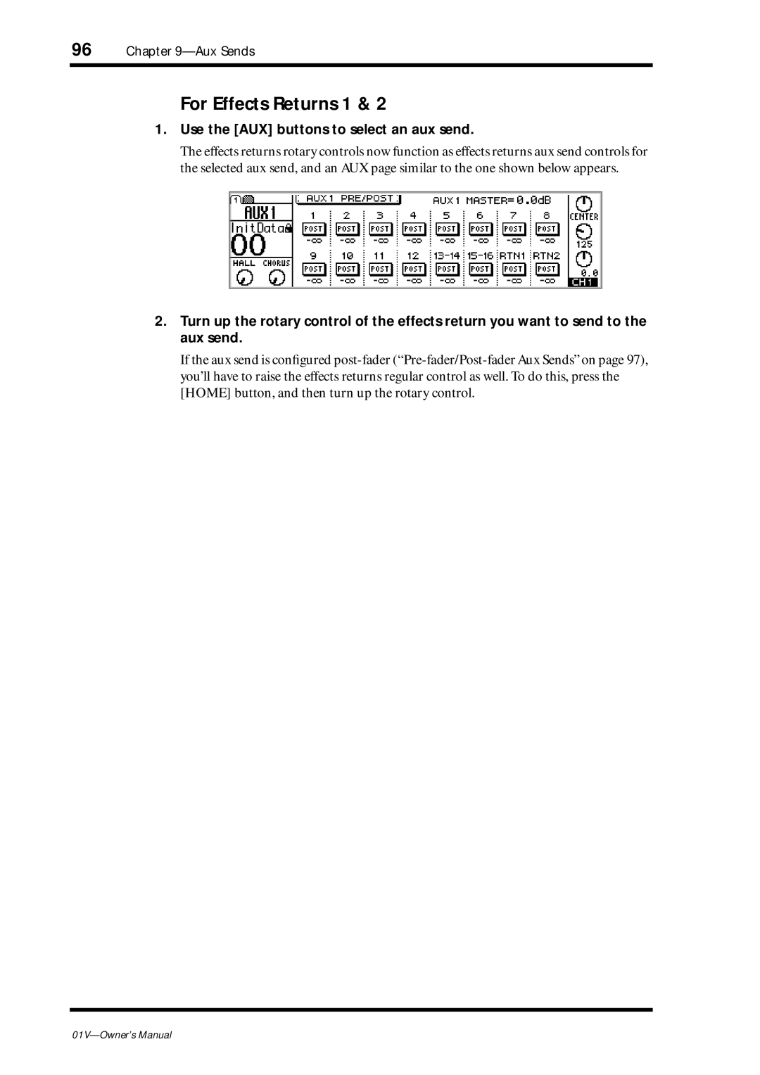 Yamaha 01v owner manual For Effects Returns 1 