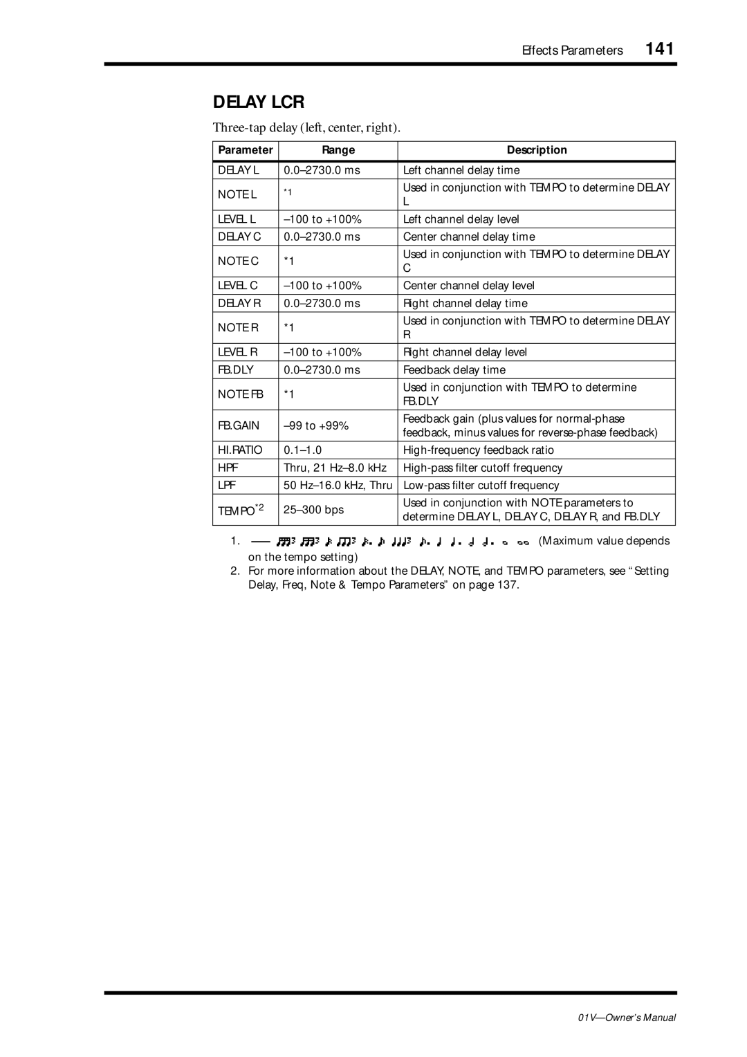 Yamaha 01v owner manual 141, Delay LCR 