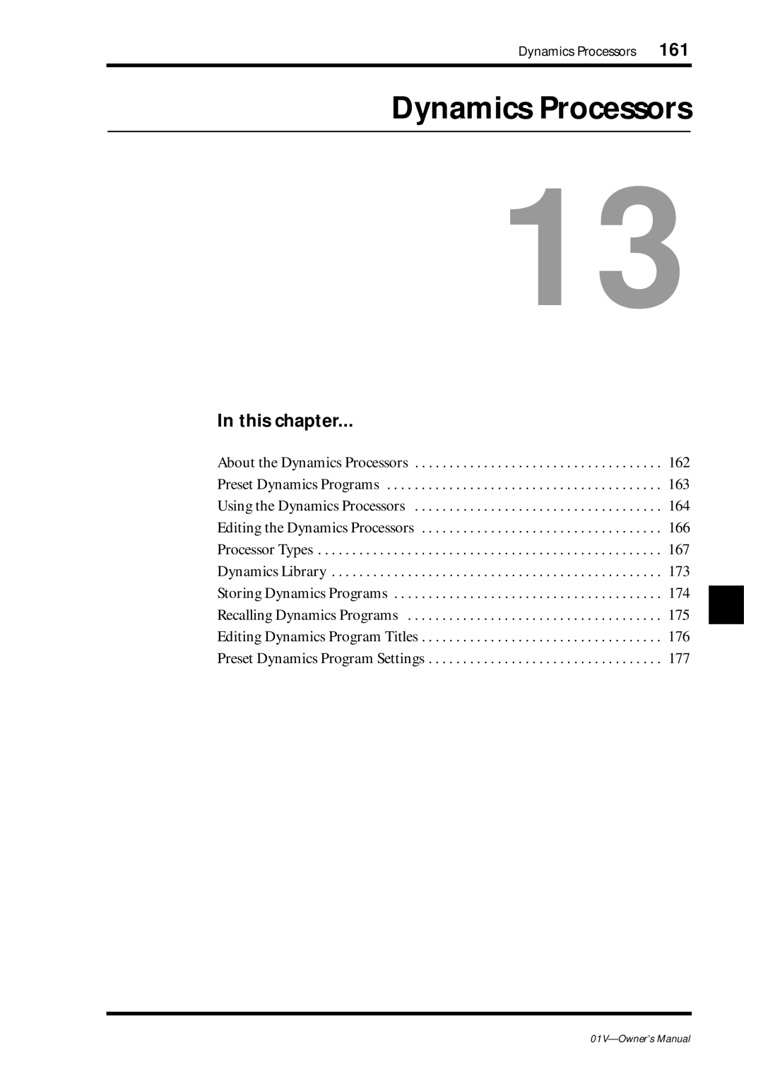 Yamaha 01v owner manual Dynamics Processors, This chapter 