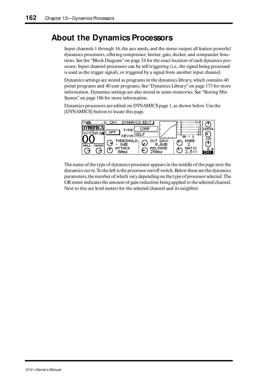 Yamaha 01v owner manual About the Dynamics Processors 