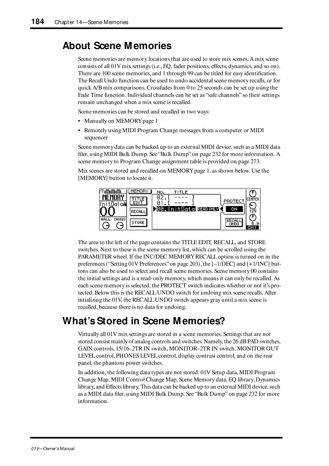 Yamaha 01v owner manual About Scene Memories, What’s Stored in Scene Memories? 