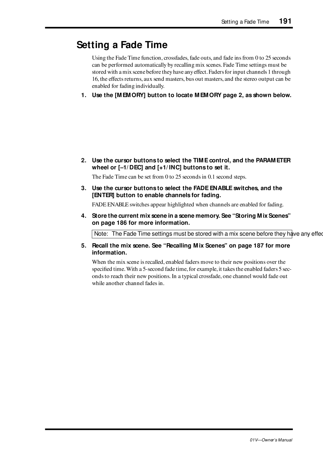 Yamaha 01v owner manual Setting a Fade Time 