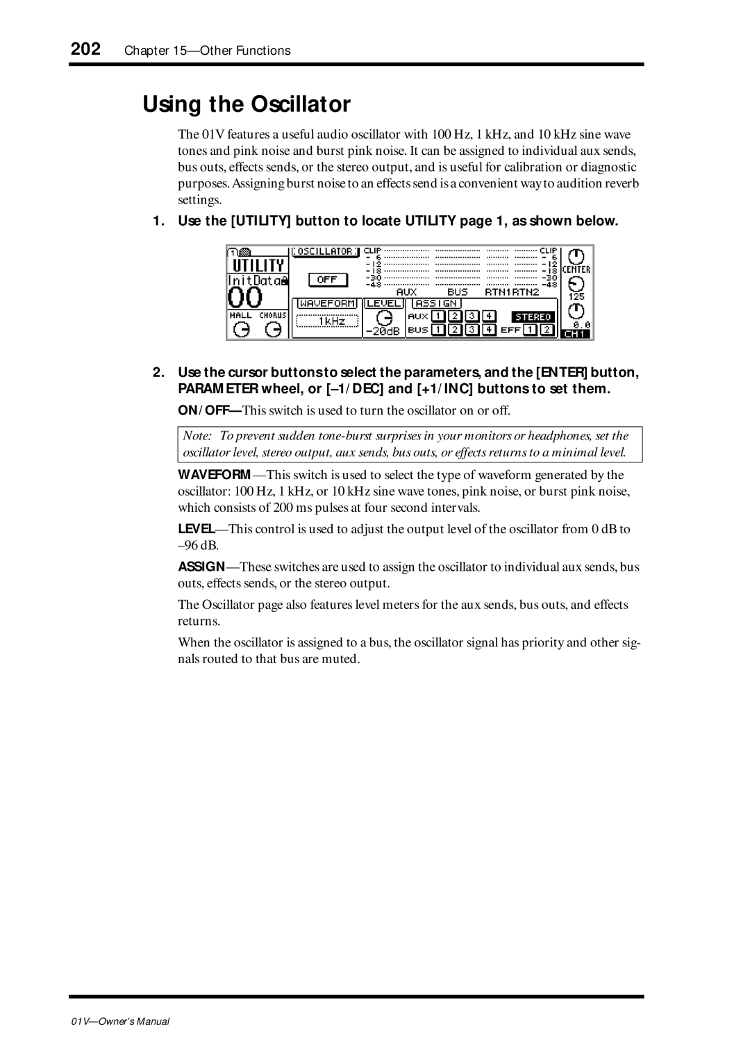 Yamaha 01v owner manual Using the Oscillator 