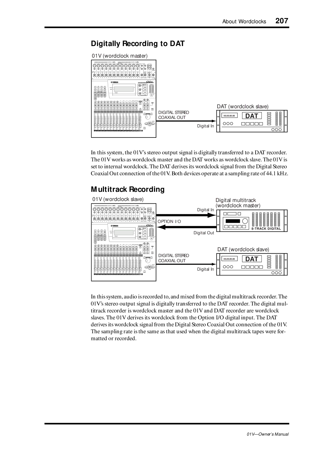 Yamaha 01v owner manual Digitally Recording to DAT, Multitrack Recording 