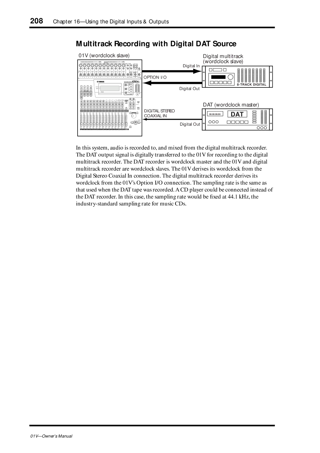 Yamaha 01v owner manual Multitrack Recording with Digital DAT Source 