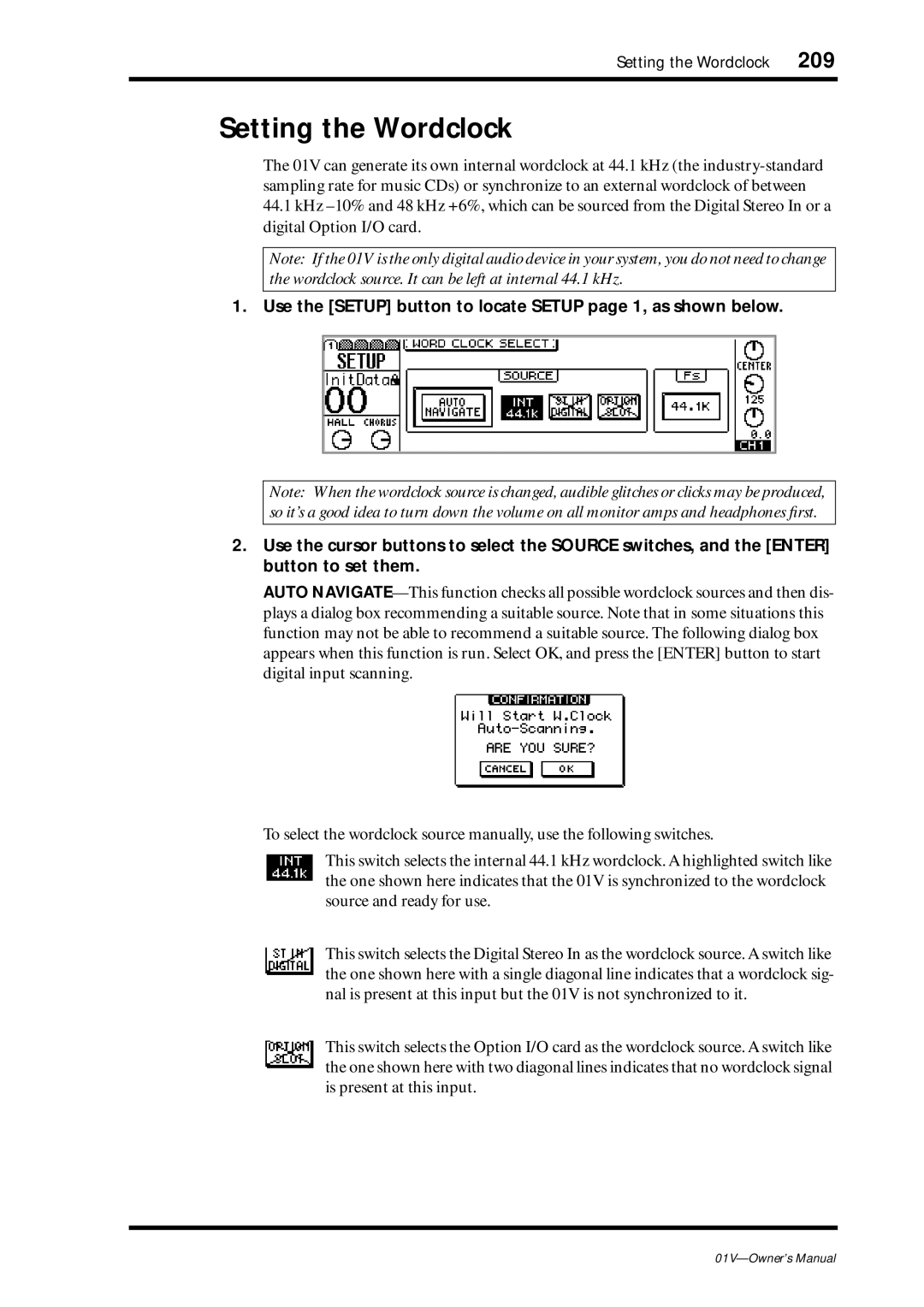 Yamaha 01v owner manual Setting the Wordclock 