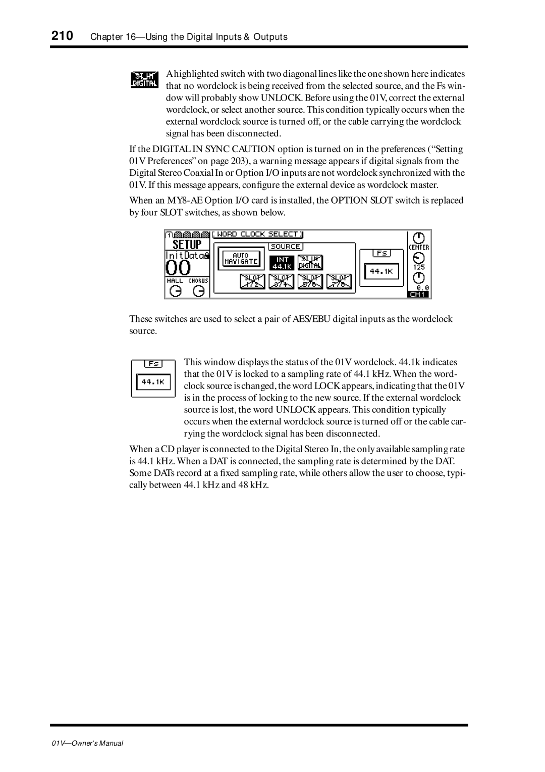 Yamaha 01v owner manual Using the Digital Inputs & Outputs 