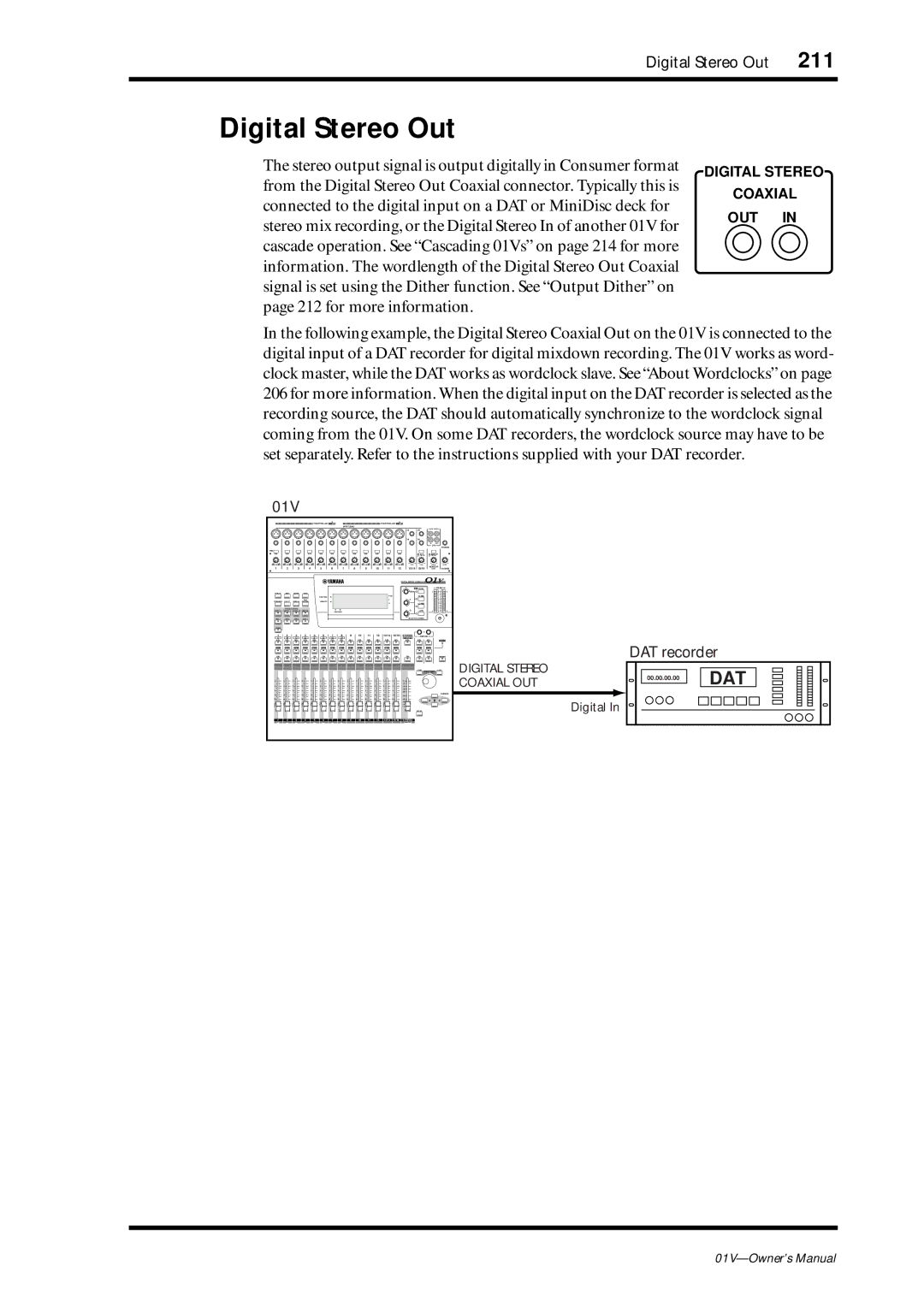 Yamaha 01v owner manual Digital Stereo Out, 01V 