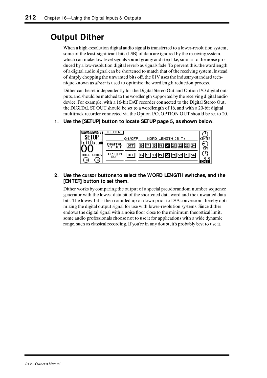 Yamaha 01v owner manual Output Dither 