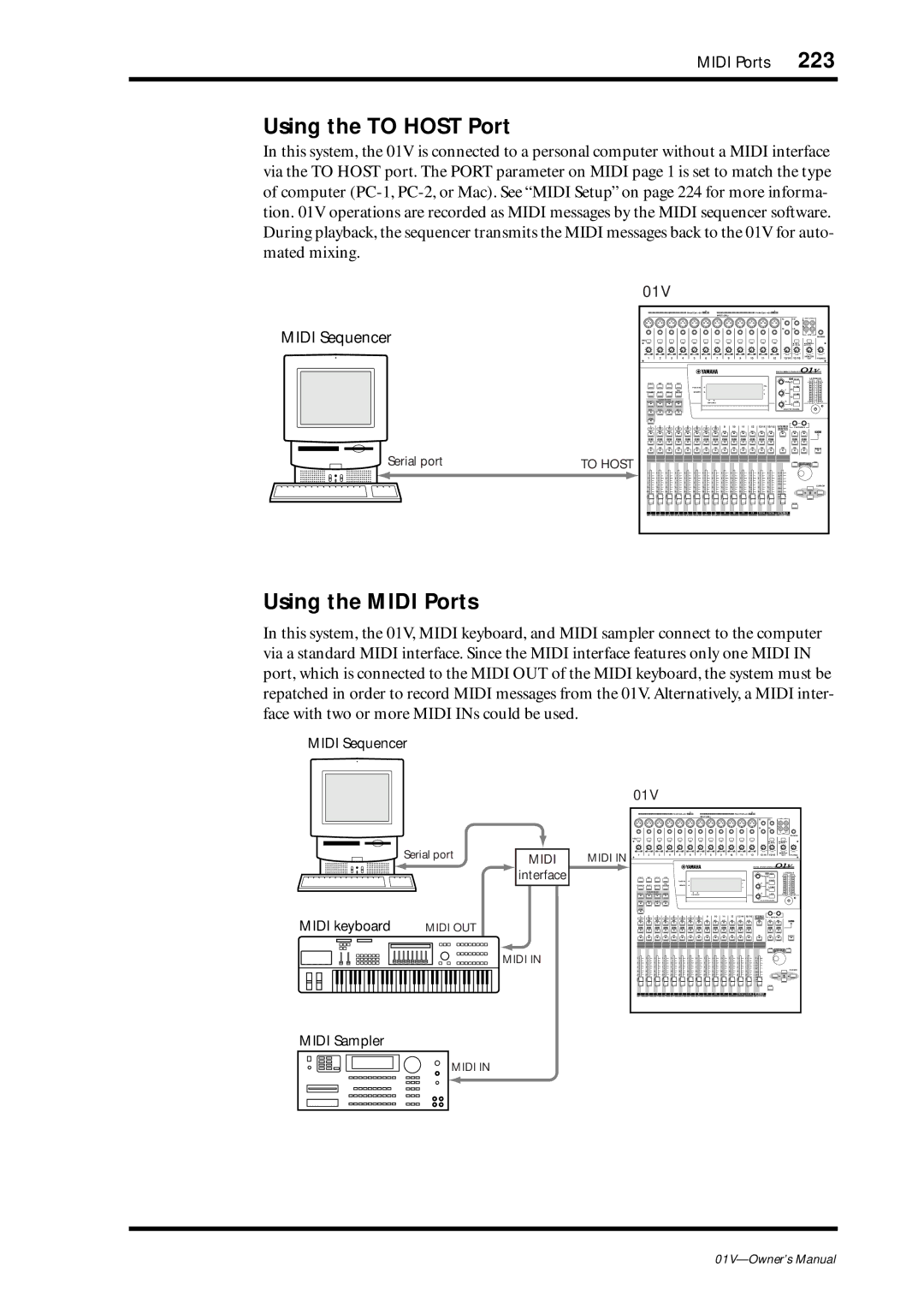 Yamaha 01v owner manual Using the to Host Port, Using the Midi Ports, 01V 