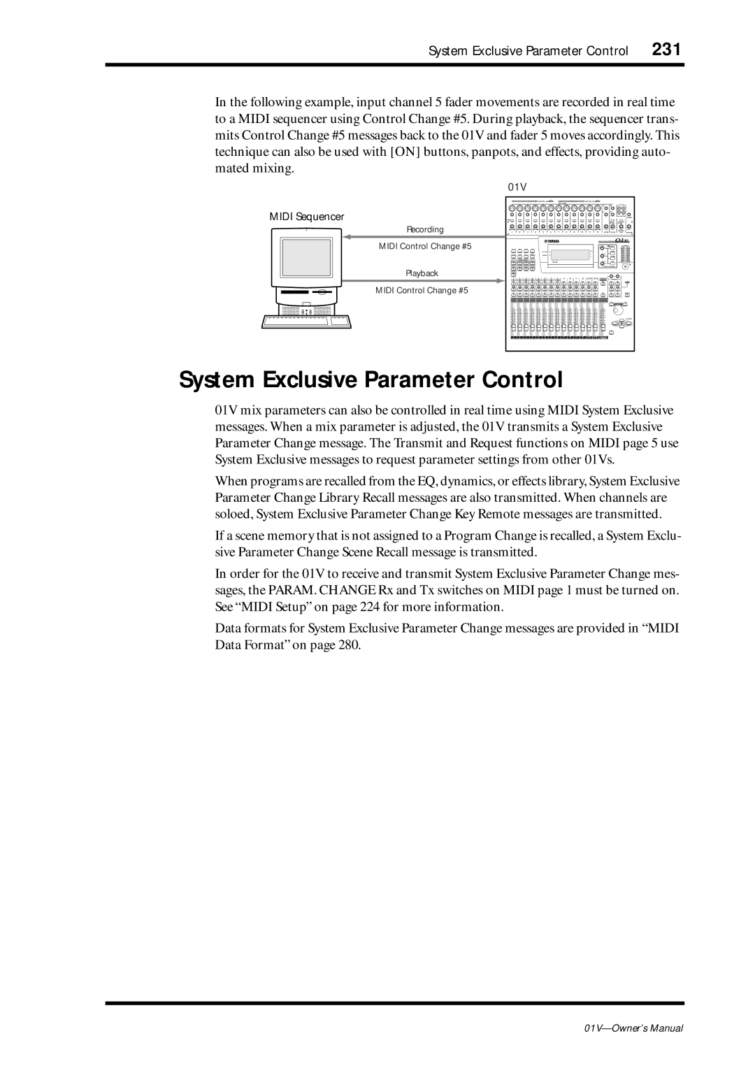 Yamaha 01v owner manual System Exclusive Parameter Control, 231 