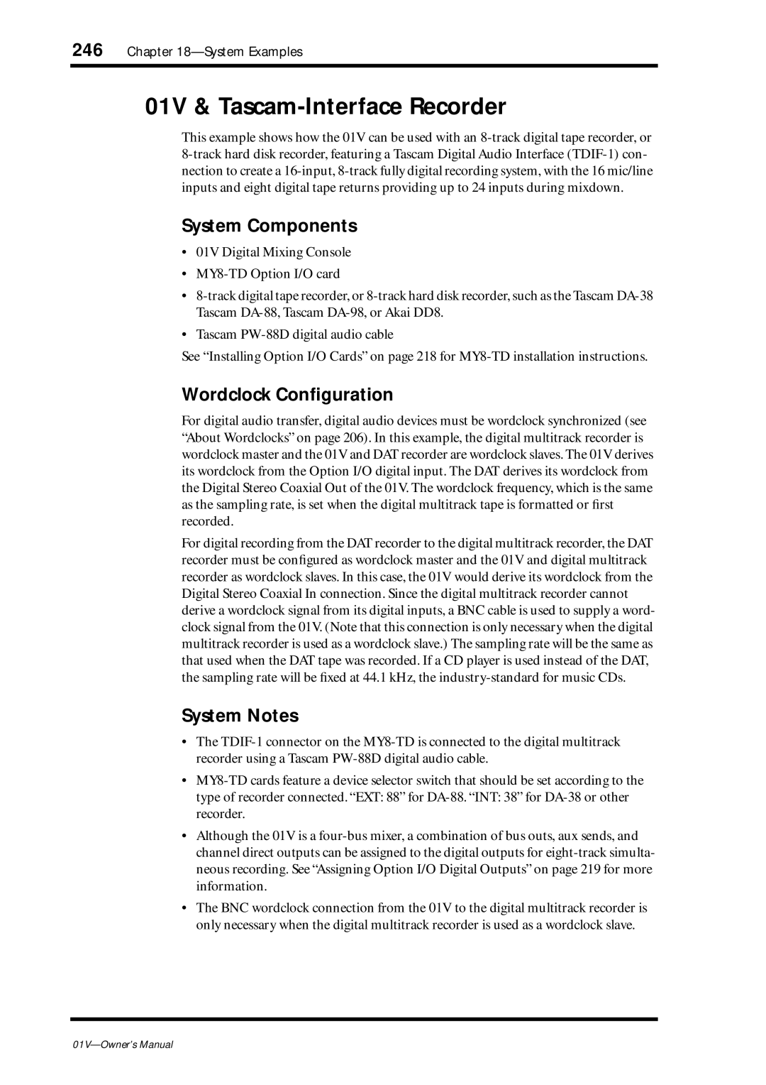 Yamaha 01v owner manual 01V & Tascam-Interface Recorder 