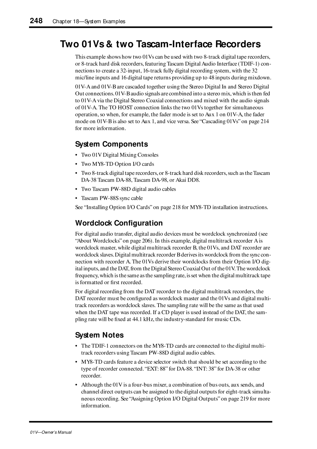 Yamaha 01v owner manual Two 01Vs & two Tascam-Interface Recorders 