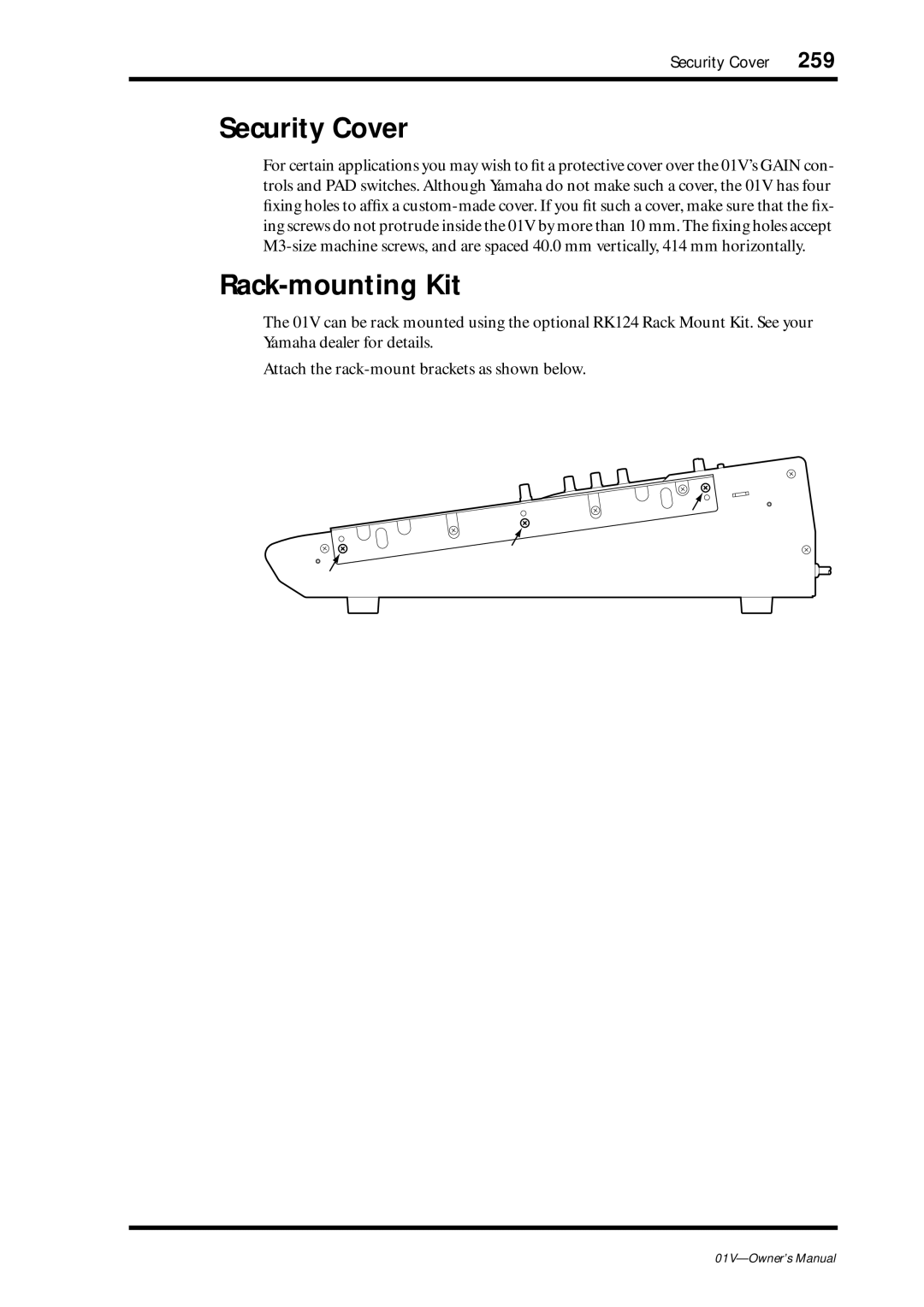 Yamaha 01v owner manual Security Cover, Rack-mounting Kit 