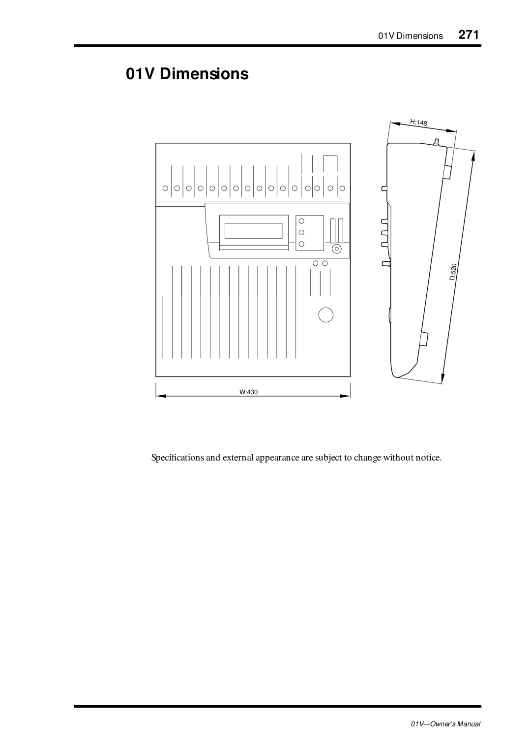 Yamaha 01v owner manual 01V Dimensions 