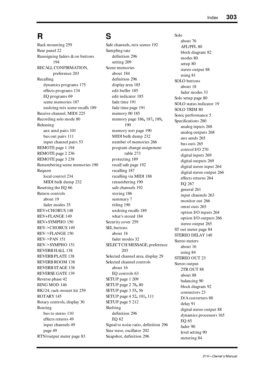 Yamaha 01v owner manual Index 