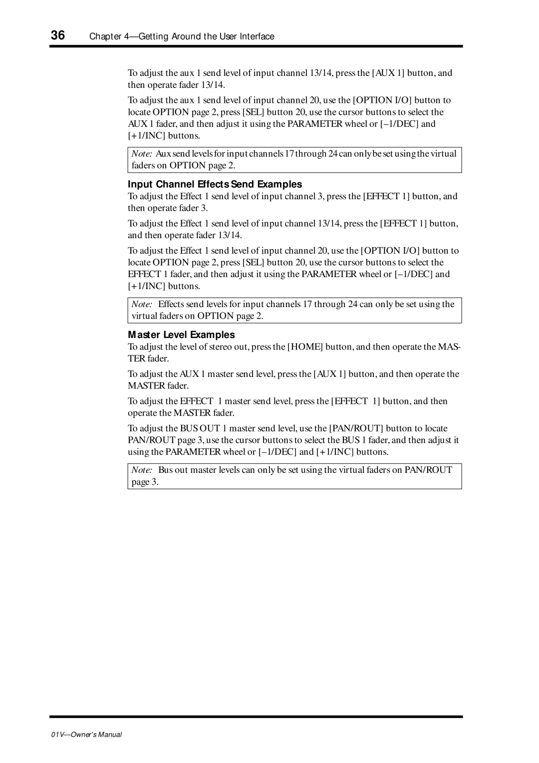 Yamaha 01v owner manual Input Channel Effects Send Examples, Master Level Examples 