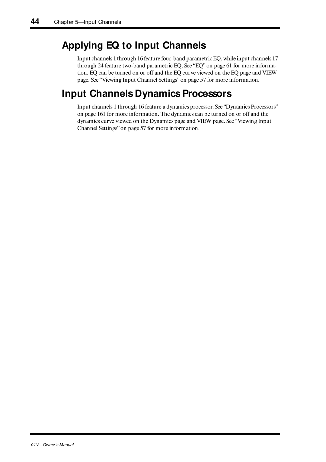 Yamaha 01v owner manual Applying EQ to Input Channels, Input Channels Dynamics Processors 