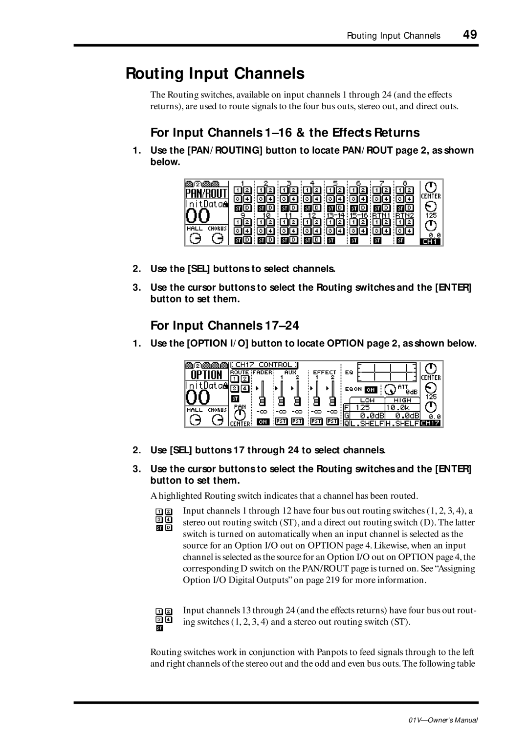 Yamaha 01v owner manual Routing Input Channels 