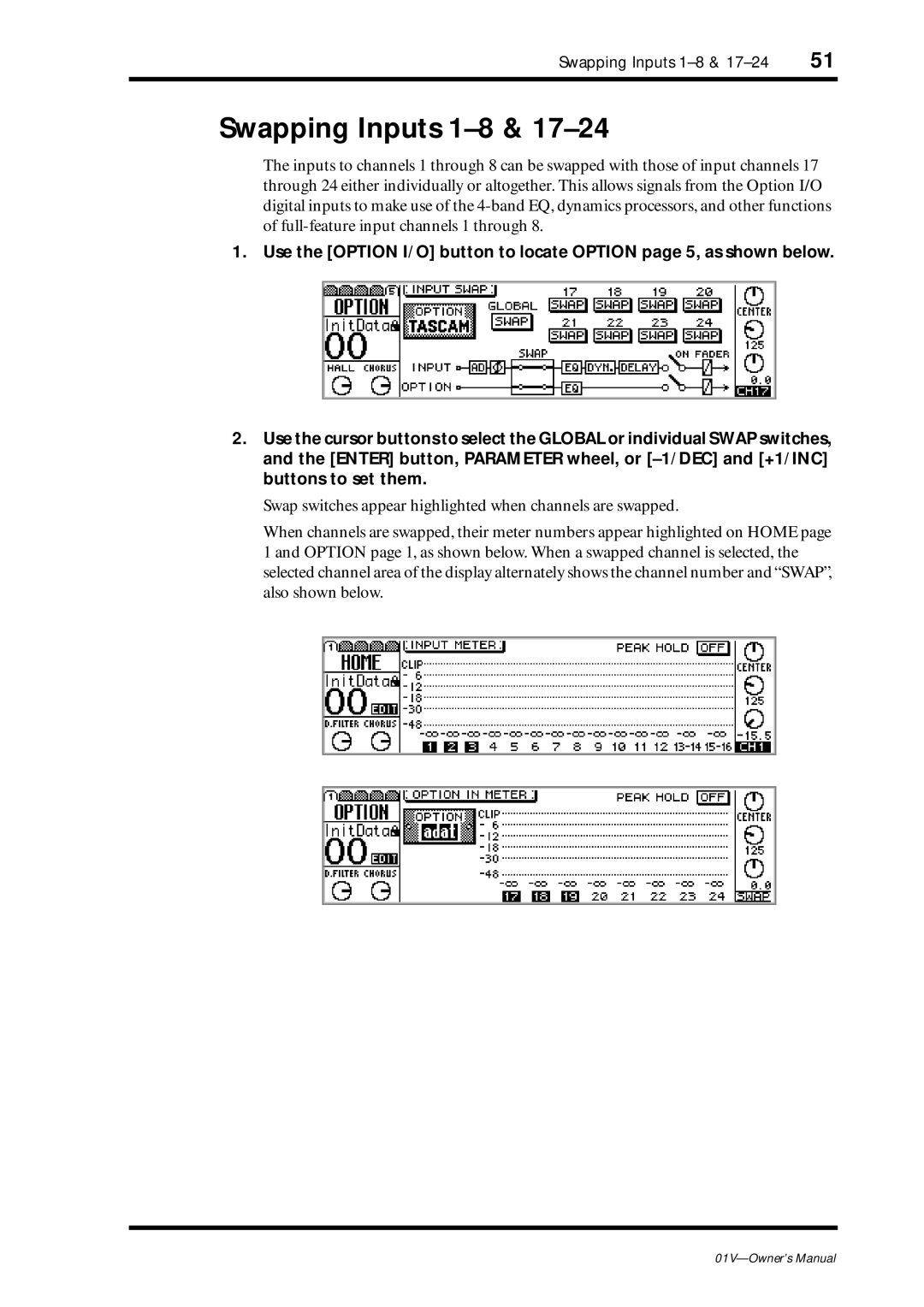 Yamaha 01v owner manual Swapping Inputs 1-8 