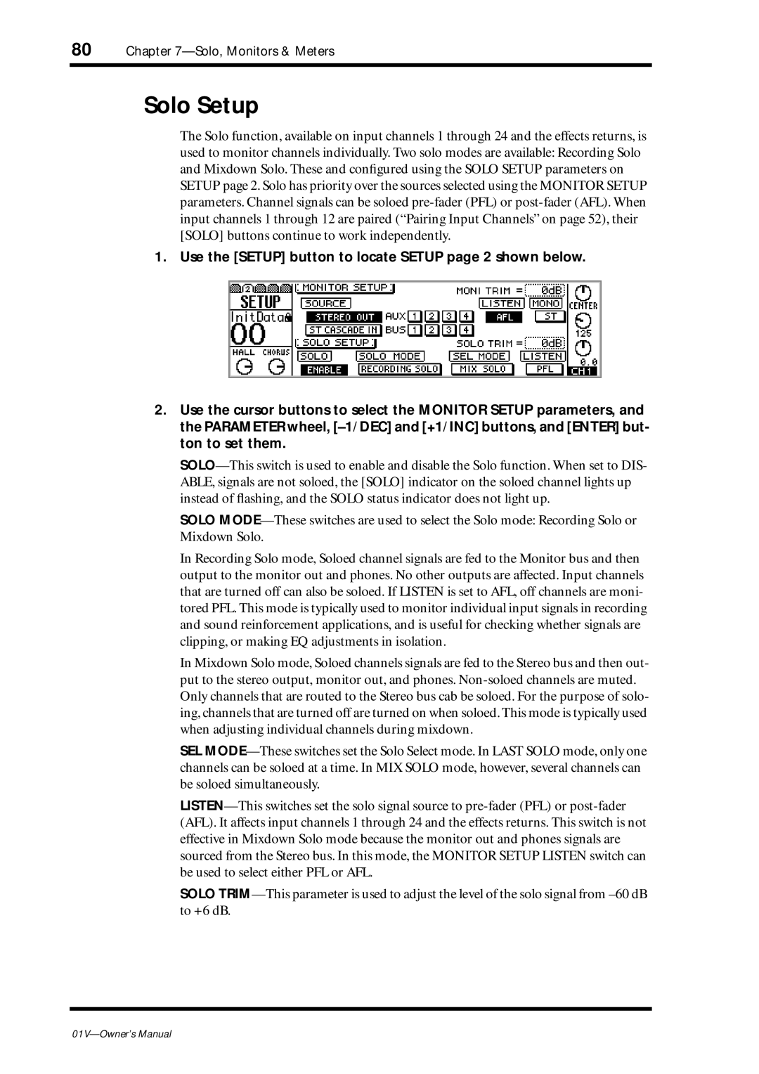 Yamaha 01v owner manual Solo Setup 