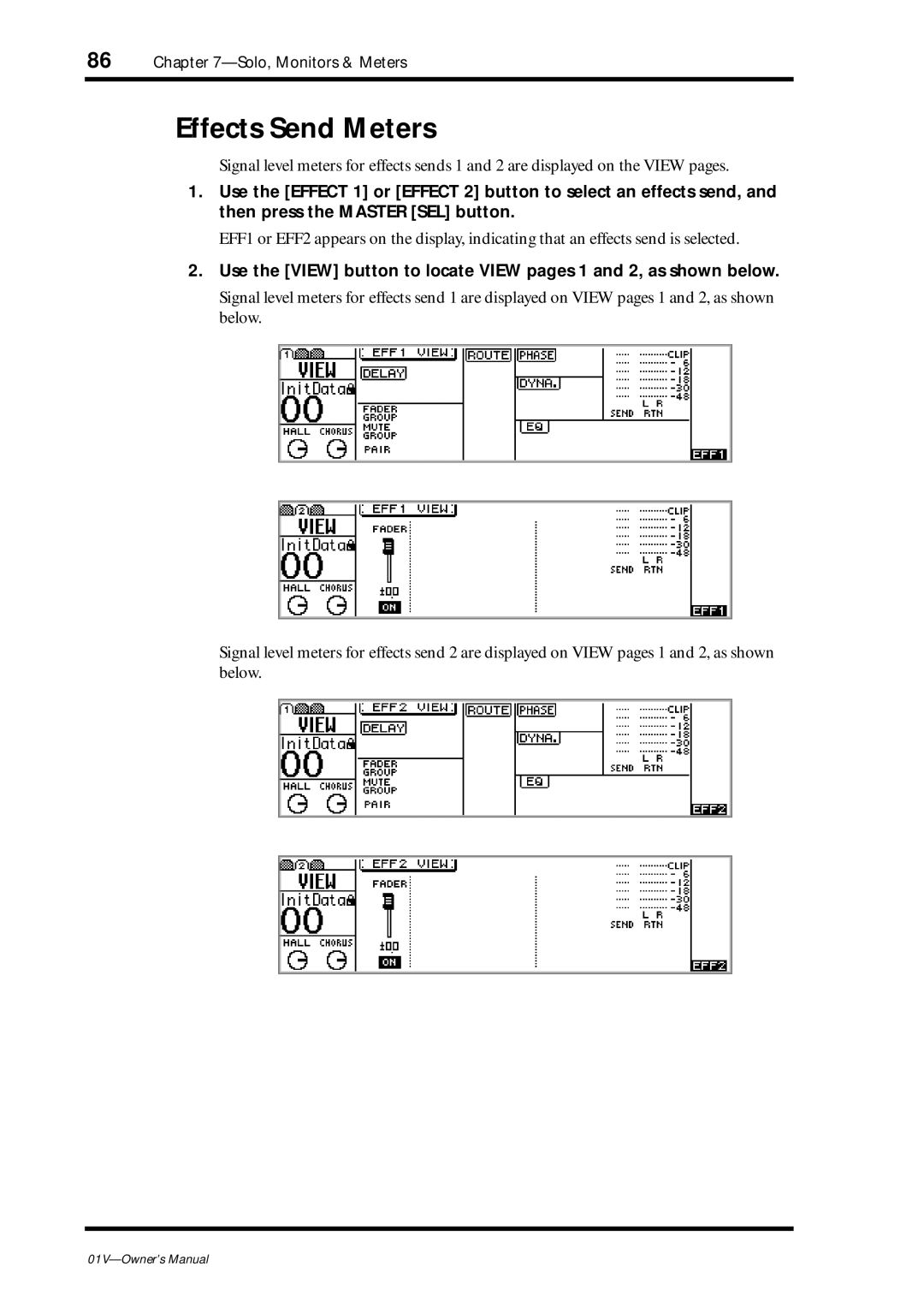 Yamaha 01v owner manual Effects Send Meters 