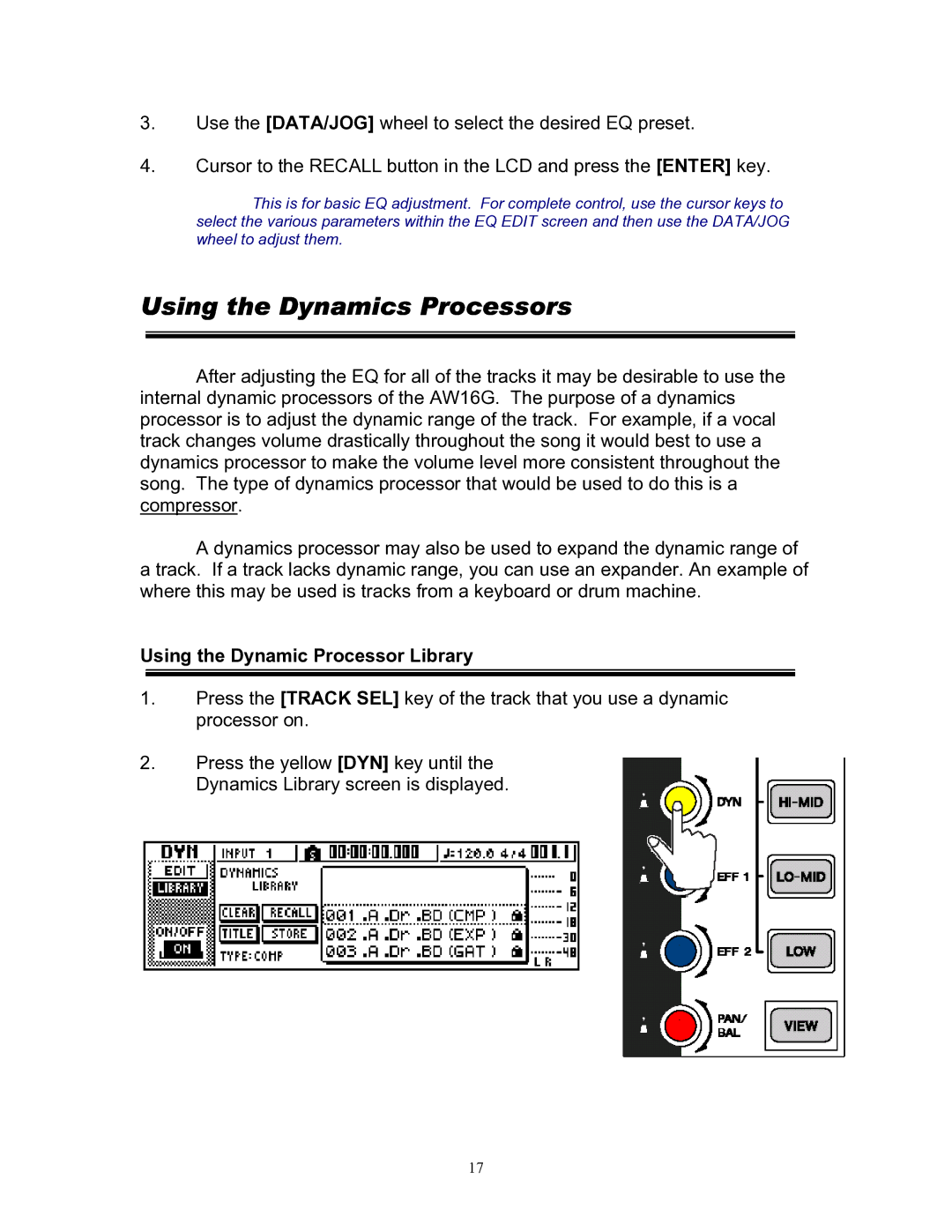 Yamaha 101 manual Using the Dynamics Processors, Using the Dynamic Processor Library 