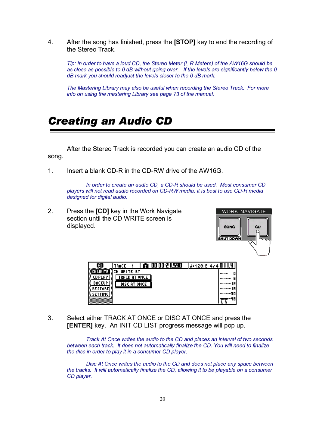 Yamaha 101 manual Creating an Audio CD 