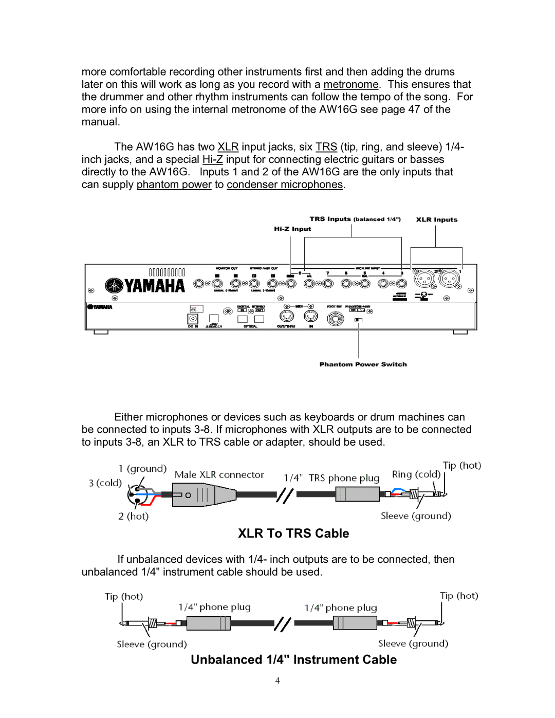 Yamaha 101 manual XLR To TRS Cable 