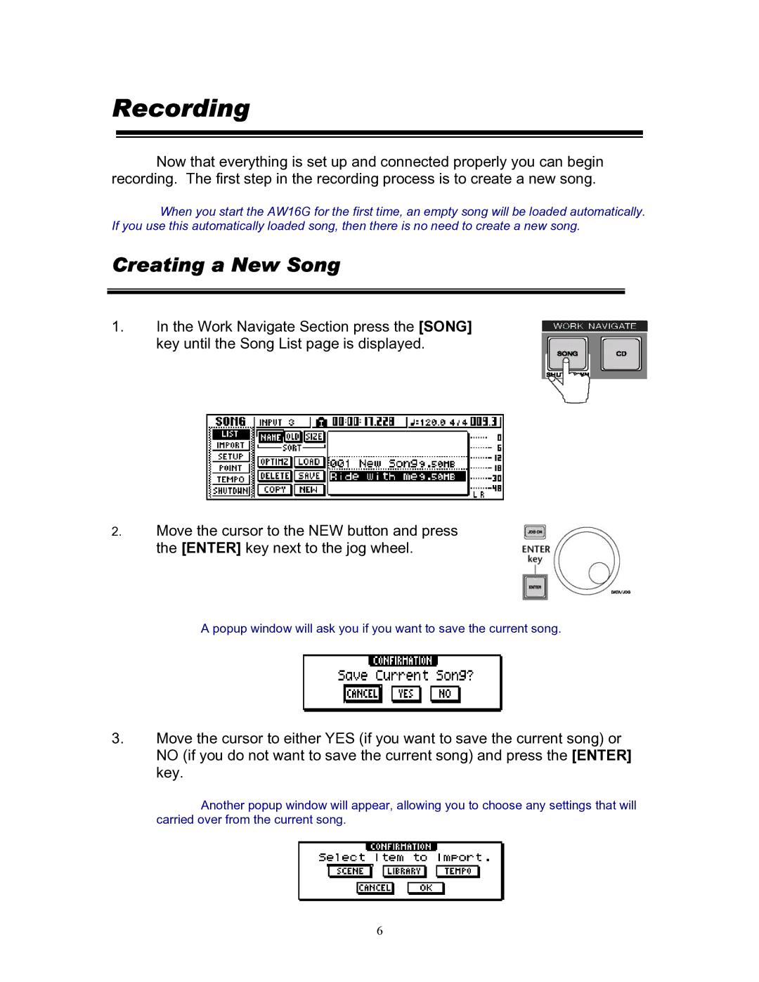 Yamaha 101 manual Recording, Creating a New Song 