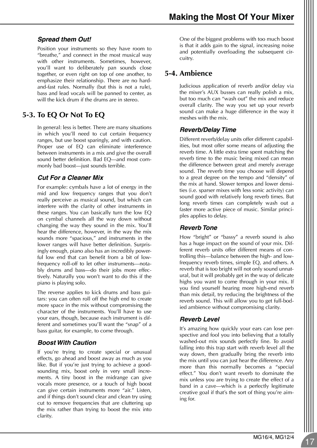 Yamaha 12/4 owner manual To EQ Or Not To EQ, Ambience 