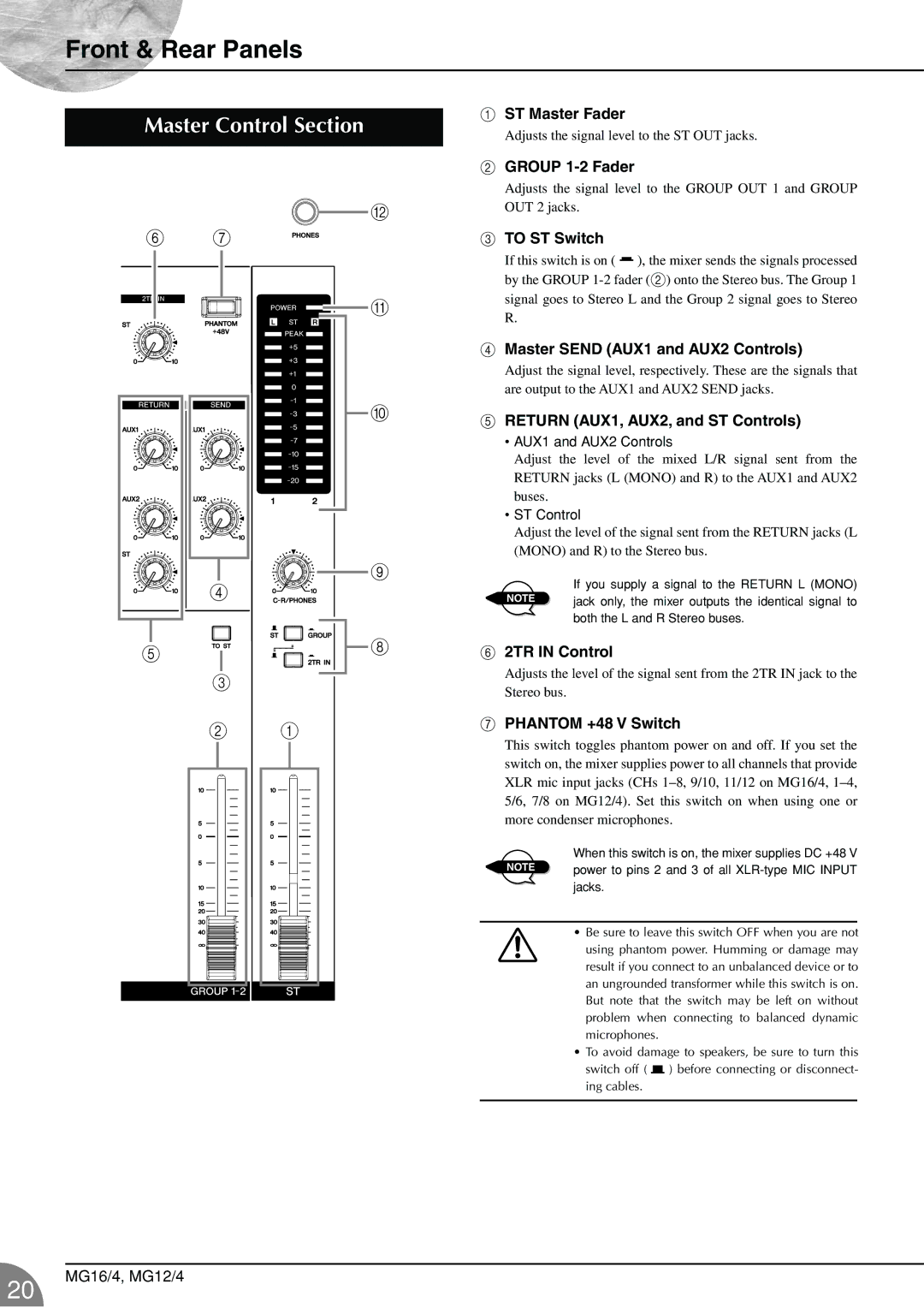 Yamaha 12/4 owner manual Master Control Section 