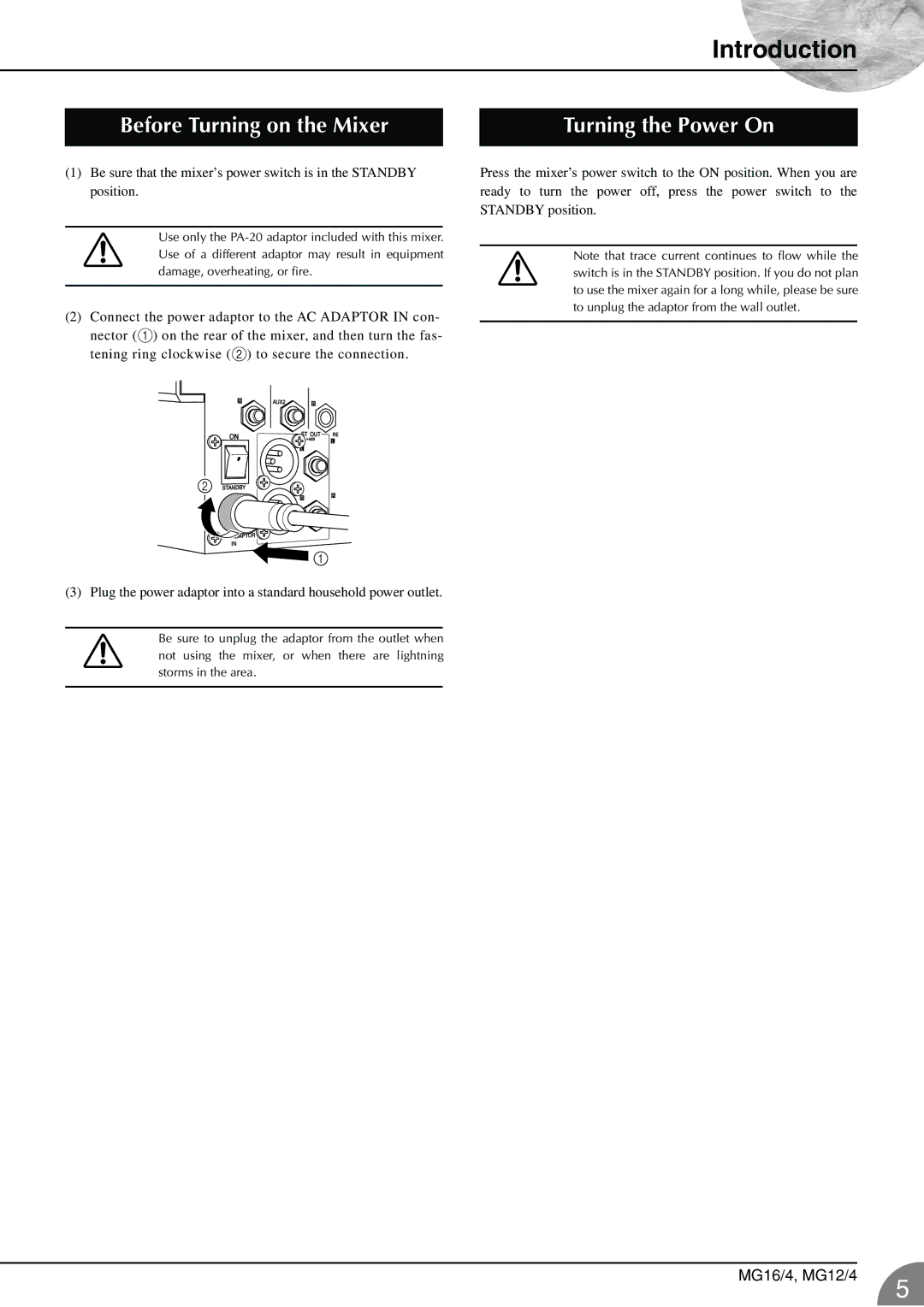 Yamaha 12/4 owner manual Introduction, Before Turning on the Mixer, Turning the Power On 