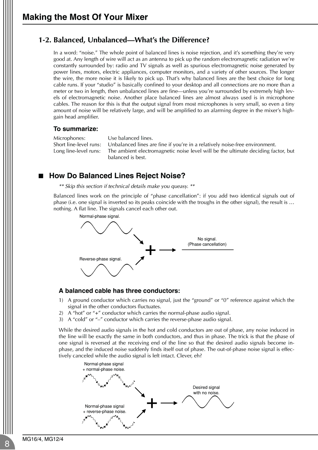 Yamaha 12/4 owner manual Making the Most Of Your Mixer, Balanced, Unbalanced-What’s the Difference? 