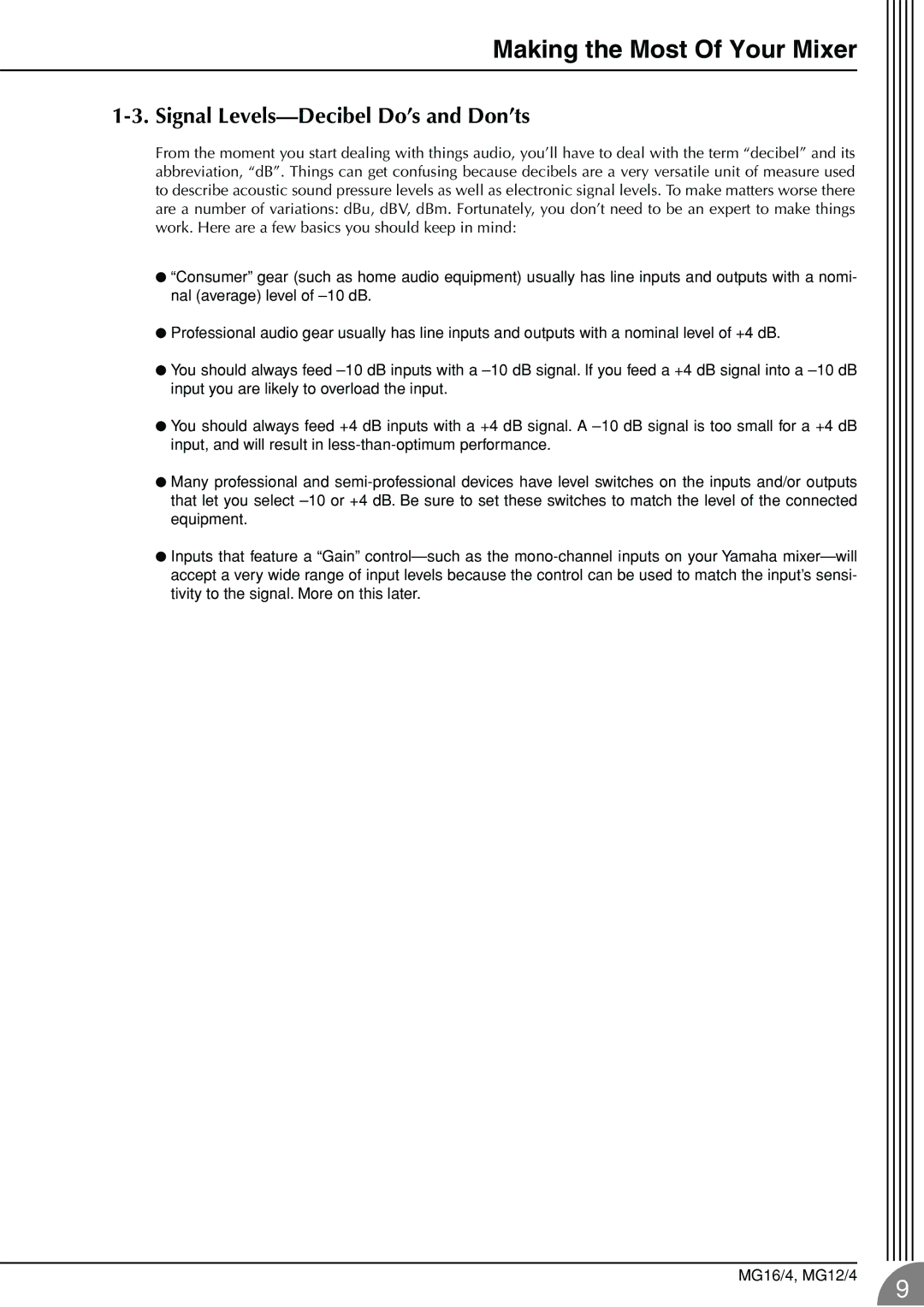 Yamaha 12/4 owner manual Signal Levels-Decibel Do’s and Don’ts 