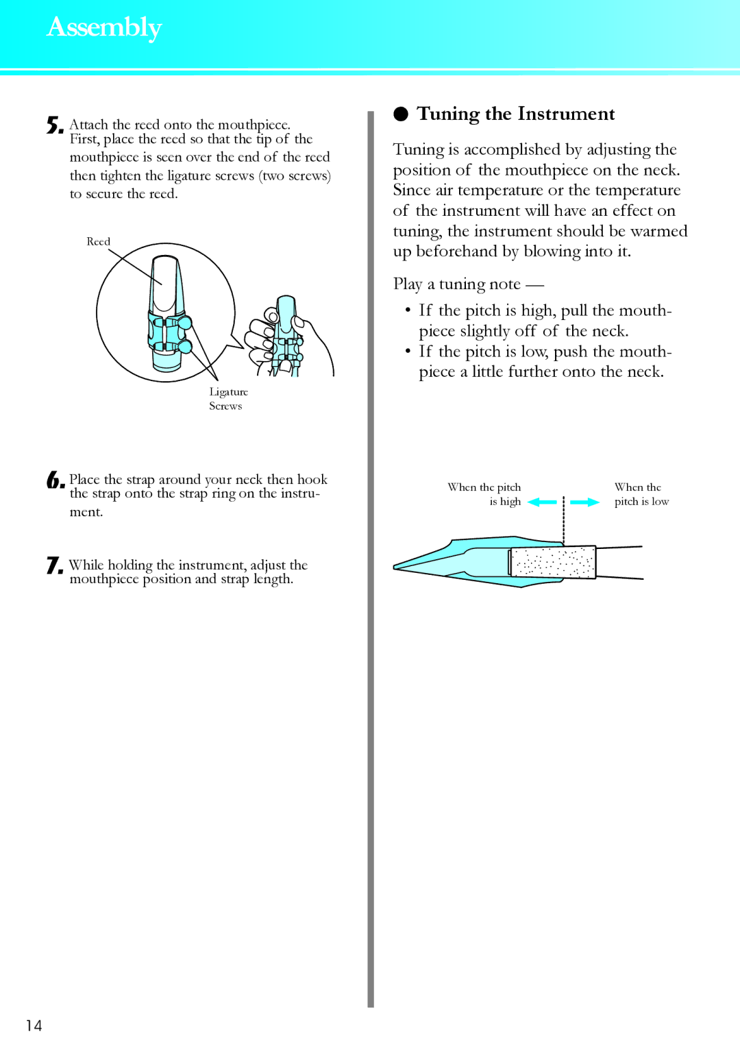 Yamaha 2426590 owner manual Assembly, Tuning the Instrument 