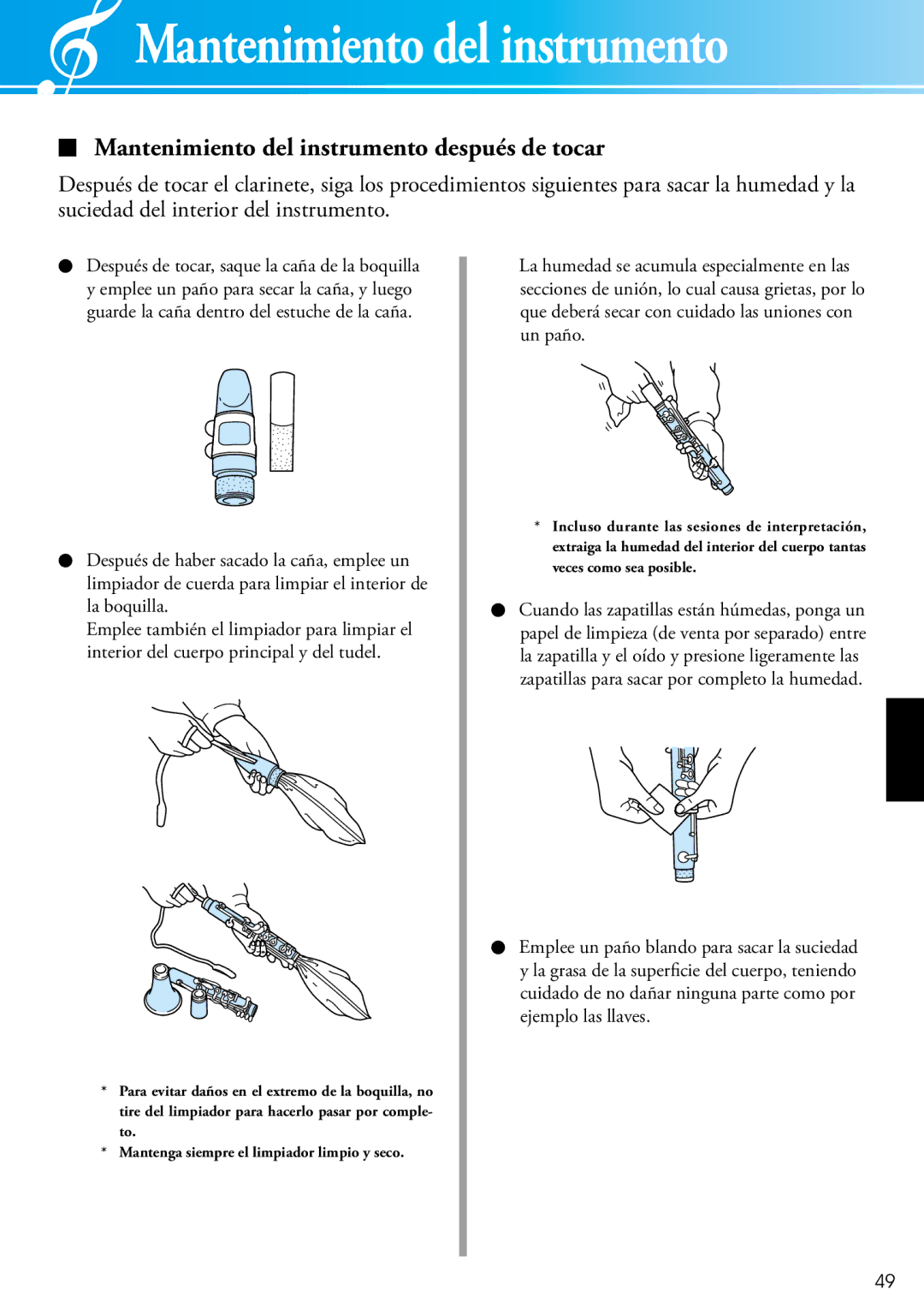 Yamaha 2428440 owner manual Mantenimiento del instrumento después de tocar 