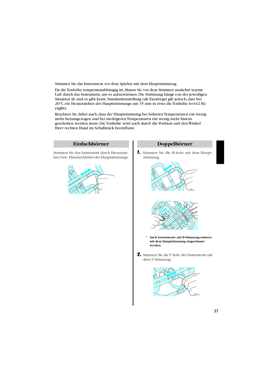 Yamaha 2440630 owner manual Stimmen des Instruments, Einfachhörner, Doppelhörner 