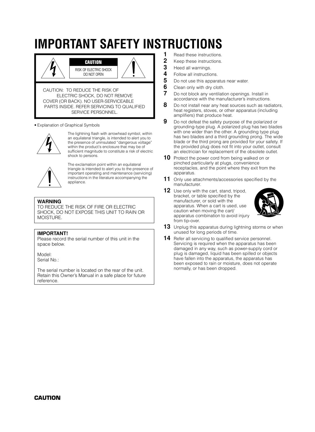 Yamaha 585, CDC-685 owner manual Important Safety Instructions 