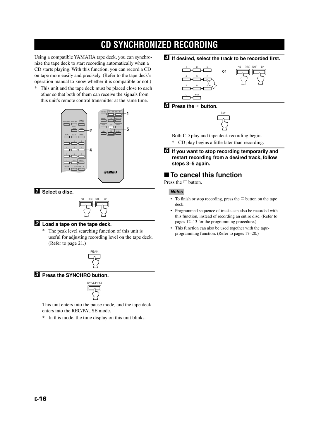 Yamaha 585, CDC-685 owner manual CD Synchronized Recording, To cancel this function 