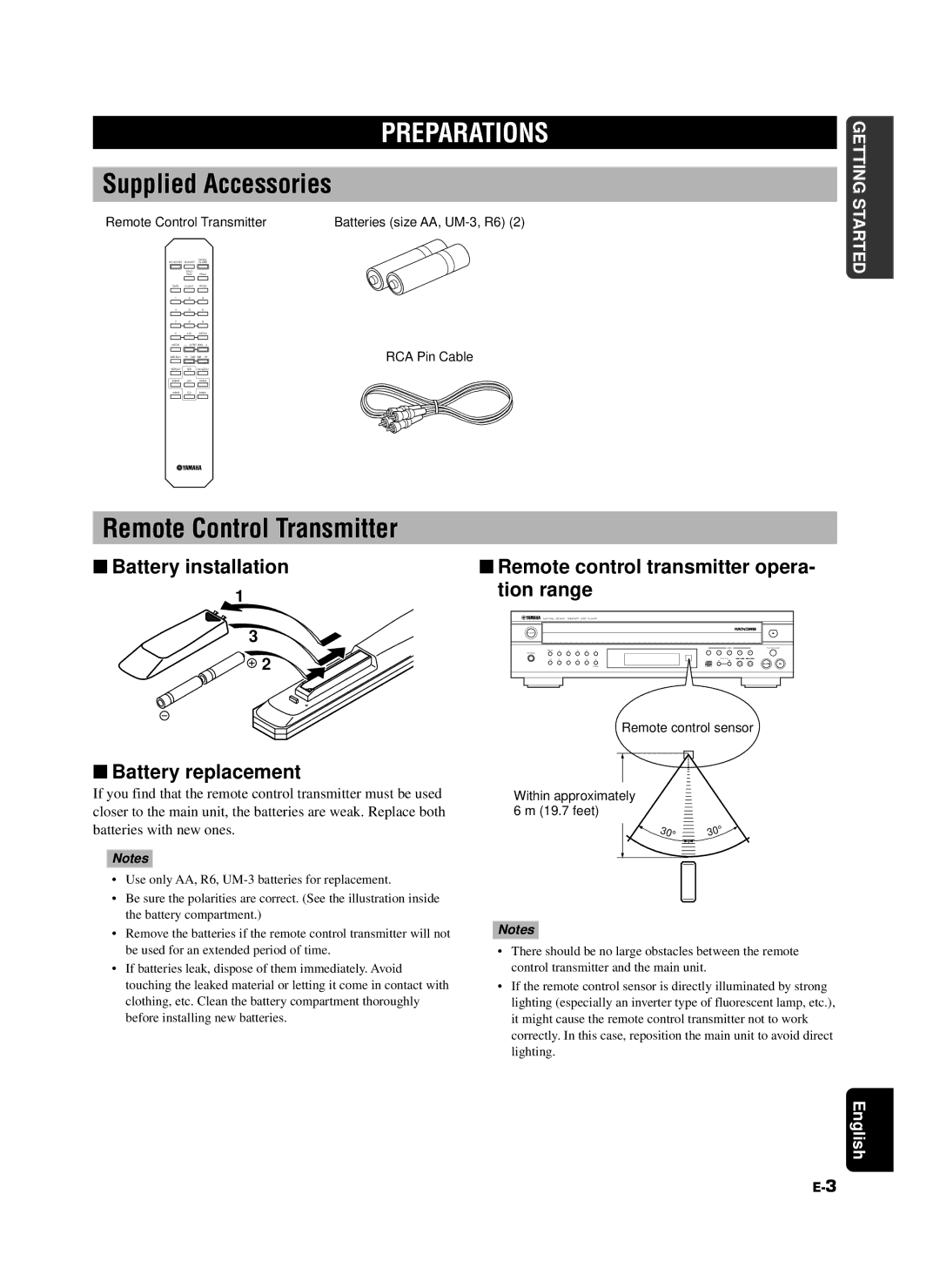 Yamaha CDC-685, 585 owner manual Remote Control Transmitter, Battery replacement 