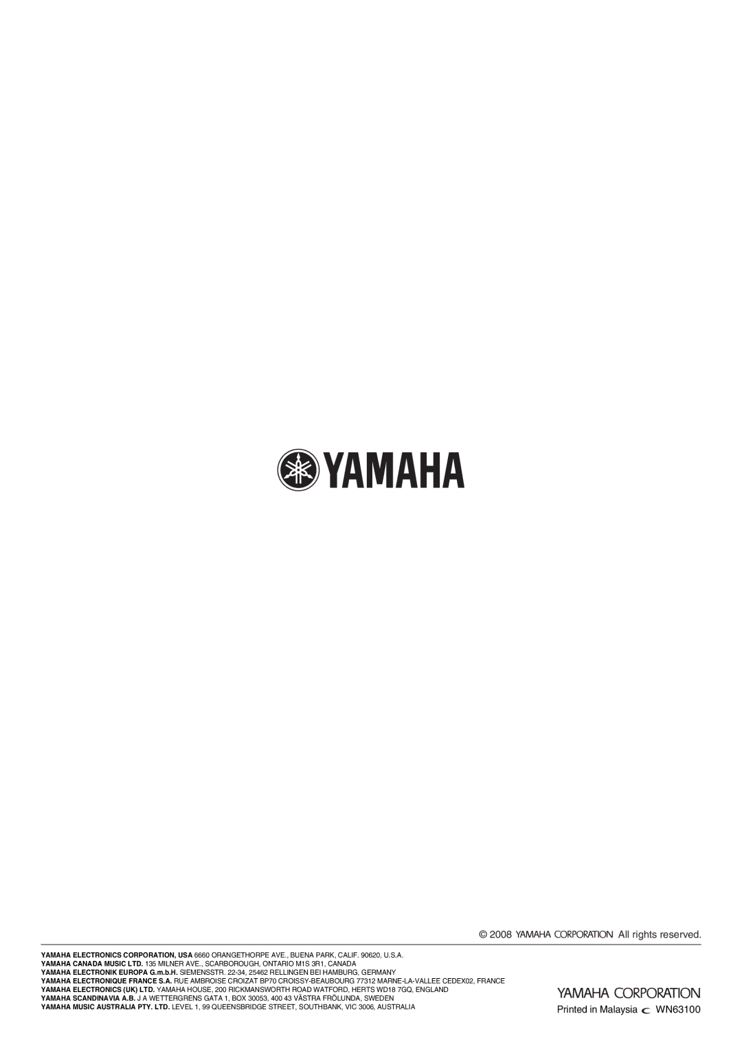 Yamaha A-S1000 owner manual WN63100 