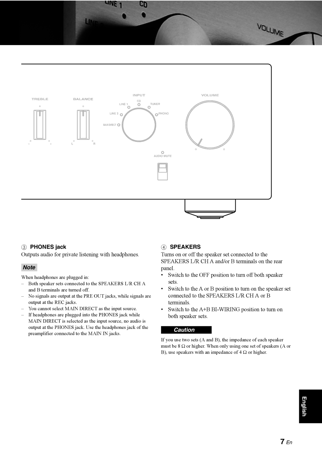 Yamaha A-S1000 owner manual Phones jack, Speakers 