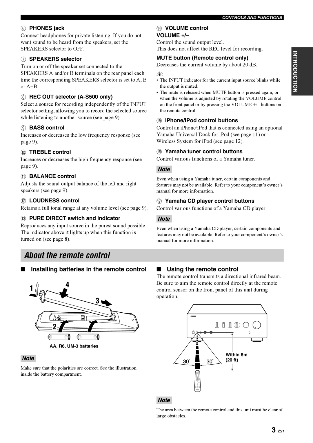 Yamaha A-S300BL owner manual About the remote control, 3 En, Introduction 