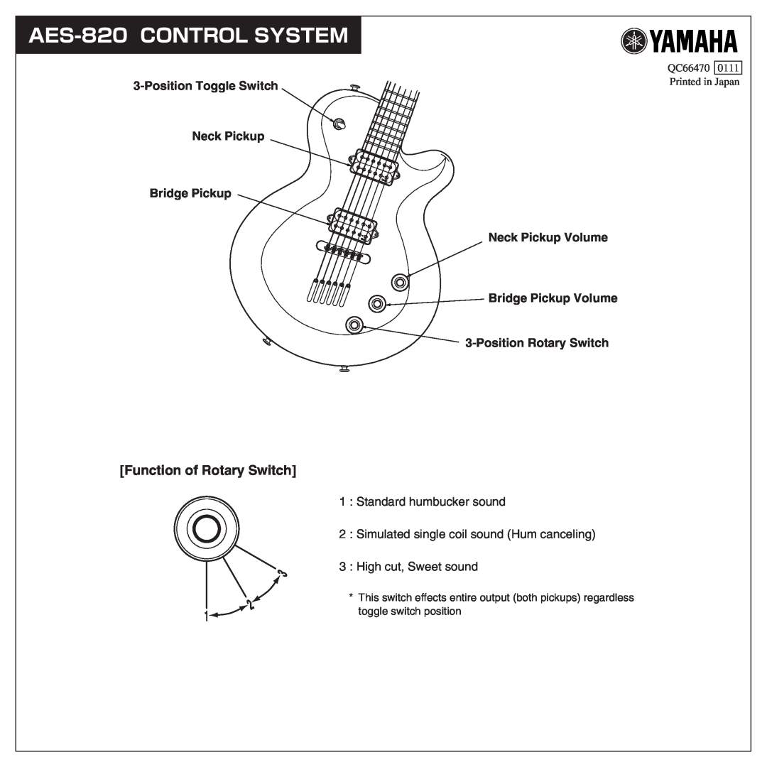 Yamaha manual AES-820 CONTROL SYSTEM, Function of Rotary Switch, Position Toggle Switch, Position Rotary Switch, 0111 