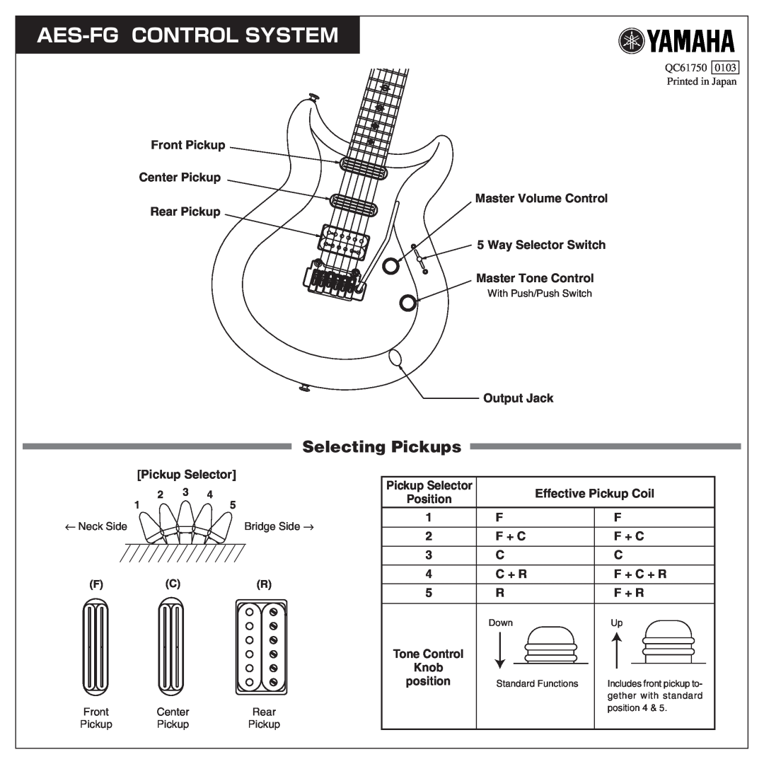 Yamaha AES-FG manual Aes-Fg Control System, Selecting Pickups 