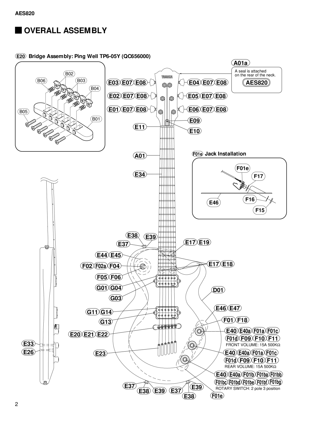 Yamaha AES820 service manual Overall Assembly, E38 F01e 