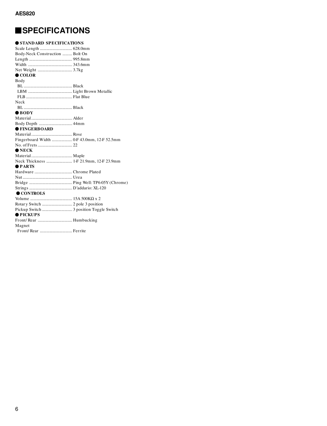 Yamaha AES820 service manual Specifications 