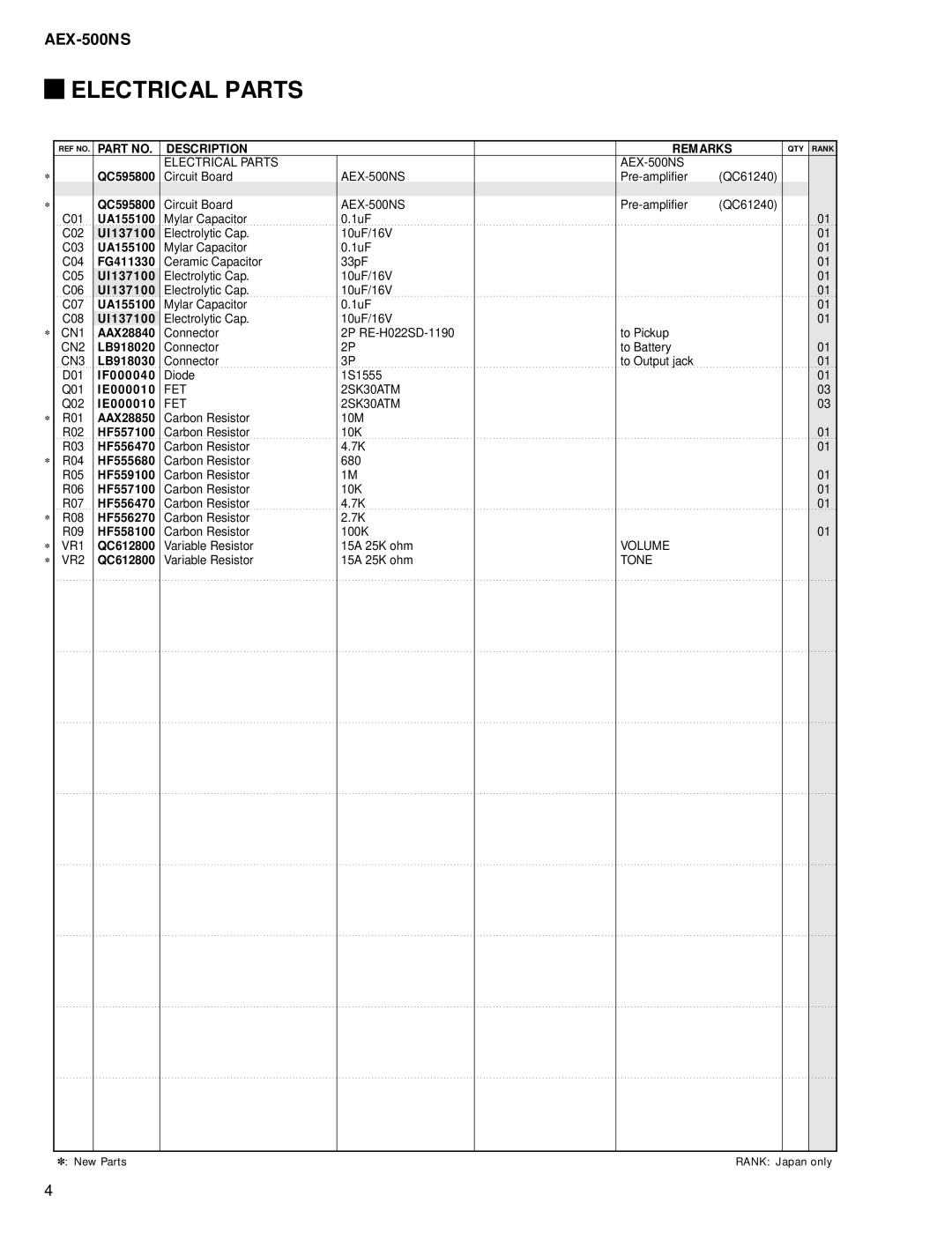 Yamaha AEX-500NS service manual Electrical Parts 